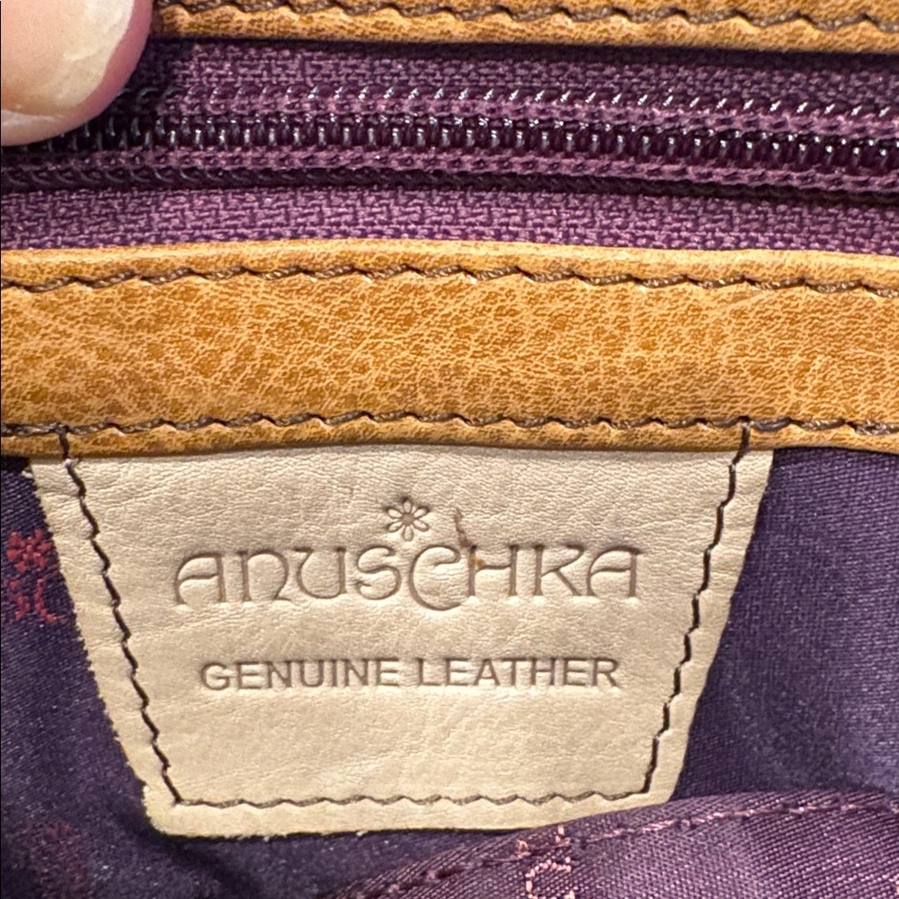 ANUSCHKA genuine leather flap shoulder bag hand painted colorful artsy brown - Picture 2 of 16